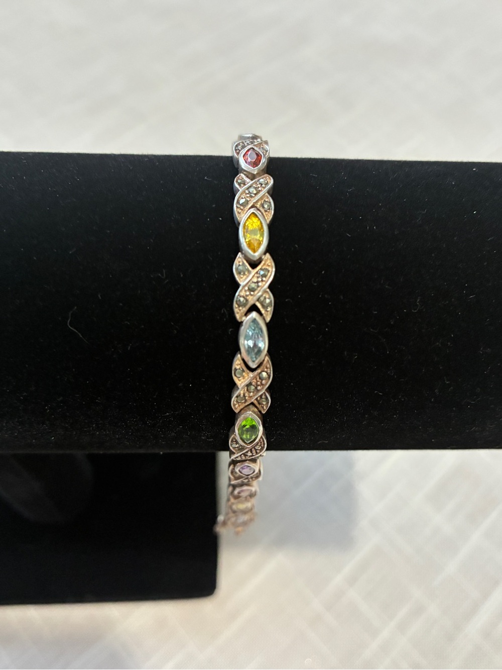 Multi-Stone Sterling Marcasite Vintage Bracelet - Picture 2 of 9